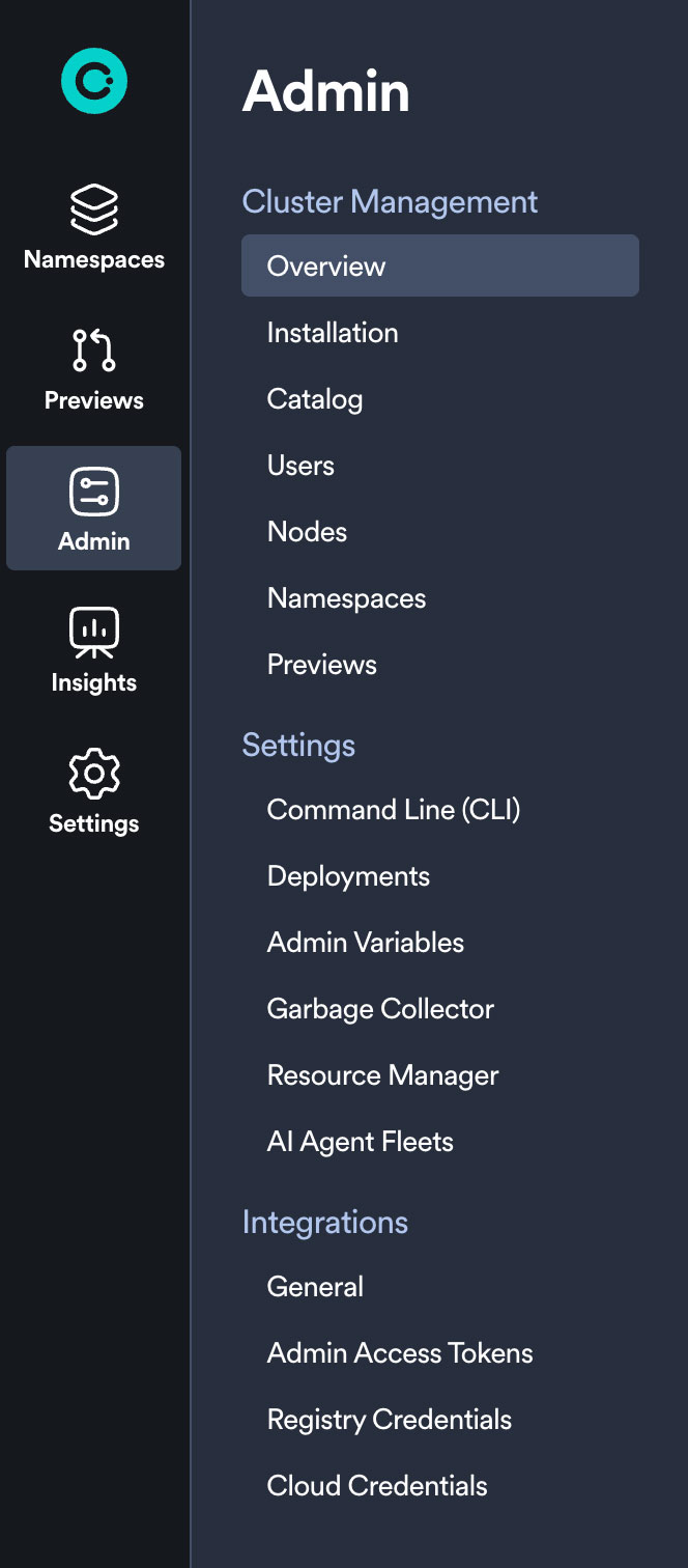 Admin dashboard tabs