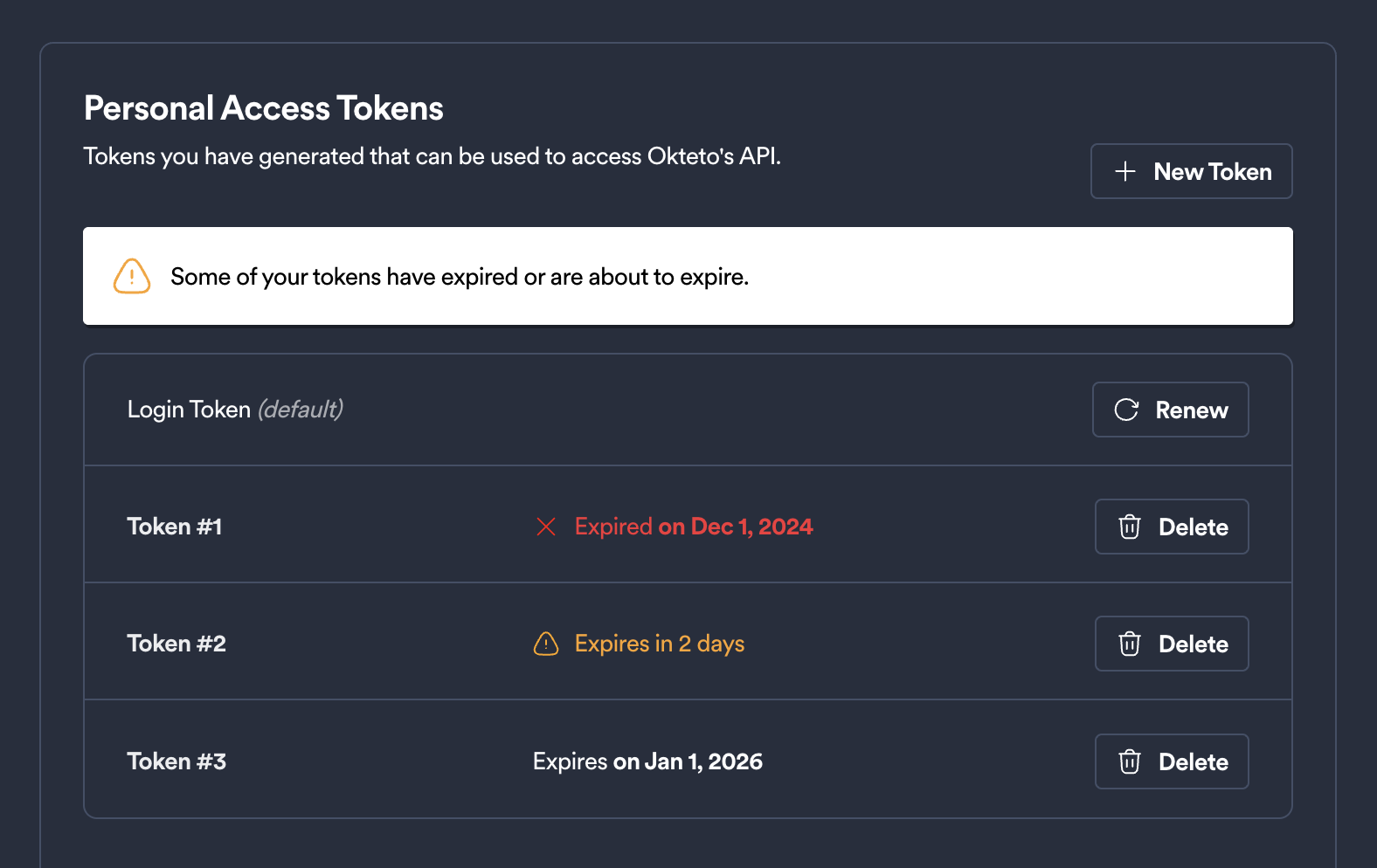 tokens expiration banner