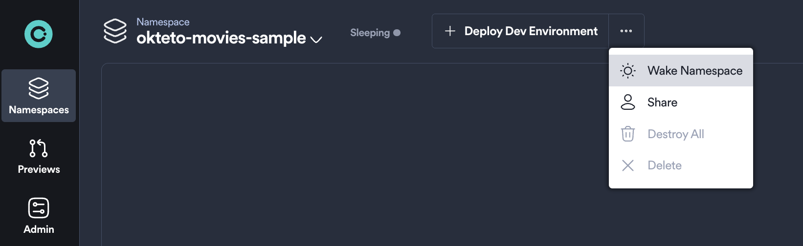 wake all button to activate sleeping resources in a namespace